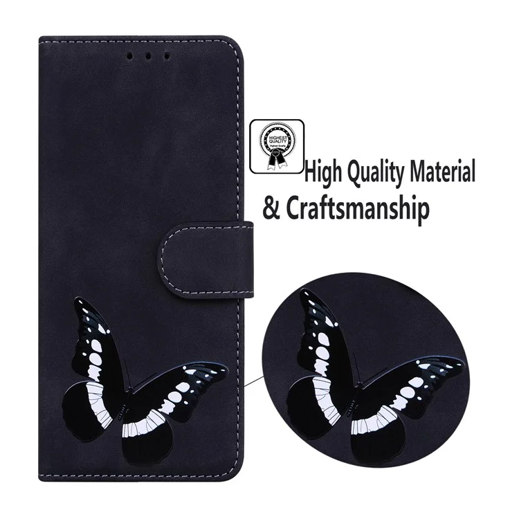 Para Motorola Moto G13 4G / G23 4G / G53 5G Funda de cartera de cuero con estampado de mariposa, soporte para teléfono - Negro