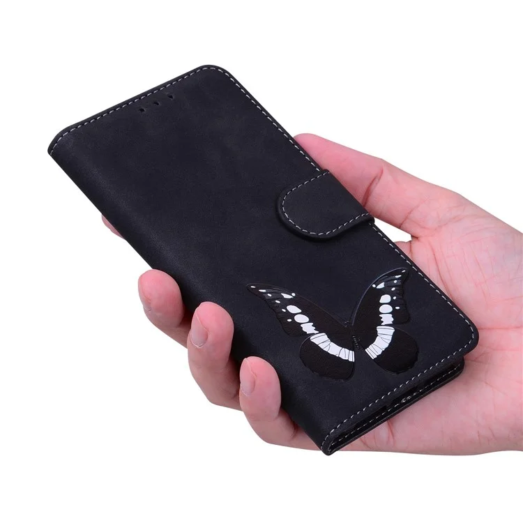Para Motorola Moto G13 4G / G23 4G / G53 5G Funda de cartera de cuero con estampado de mariposa, soporte para teléfono - Negro