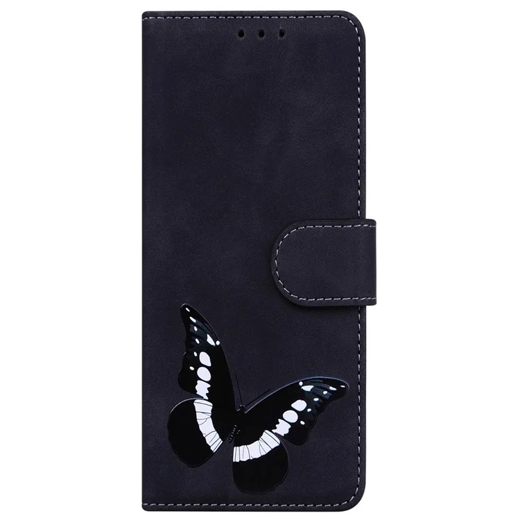 Para Motorola Moto G13 4G / G23 4G / G53 5G Funda de cartera de cuero con estampado de mariposa, soporte para teléfono - Negro
