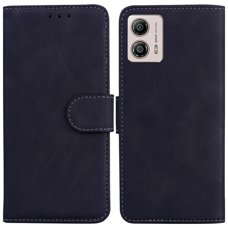 Para Motorola Moto G13 4G / G23 4G / G53 5G Funda de billetera de color sólido con soporte de cuero sintético - Negro