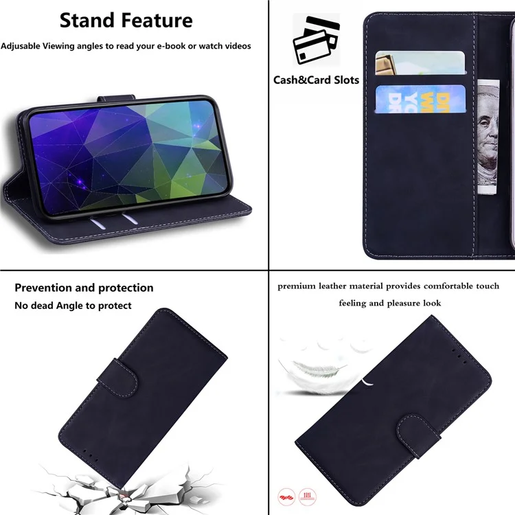 Para Motorola Moto G13 4G / G23 4G / G53 5G Funda de billetera de color sólido con soporte de cuero sintético - Negro