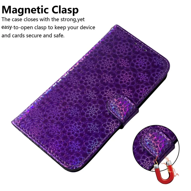 For Honor 70 5G PU Leather Dazzling Flower Pattern Shockproof Phone Case Stand Wallet with Strap - Purple