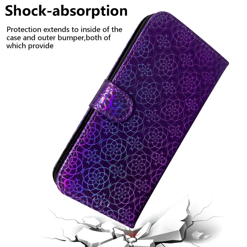 For Honor 70 5G PU Leather Dazzling Flower Pattern Shockproof Phone Case Stand Wallet with Strap - Purple