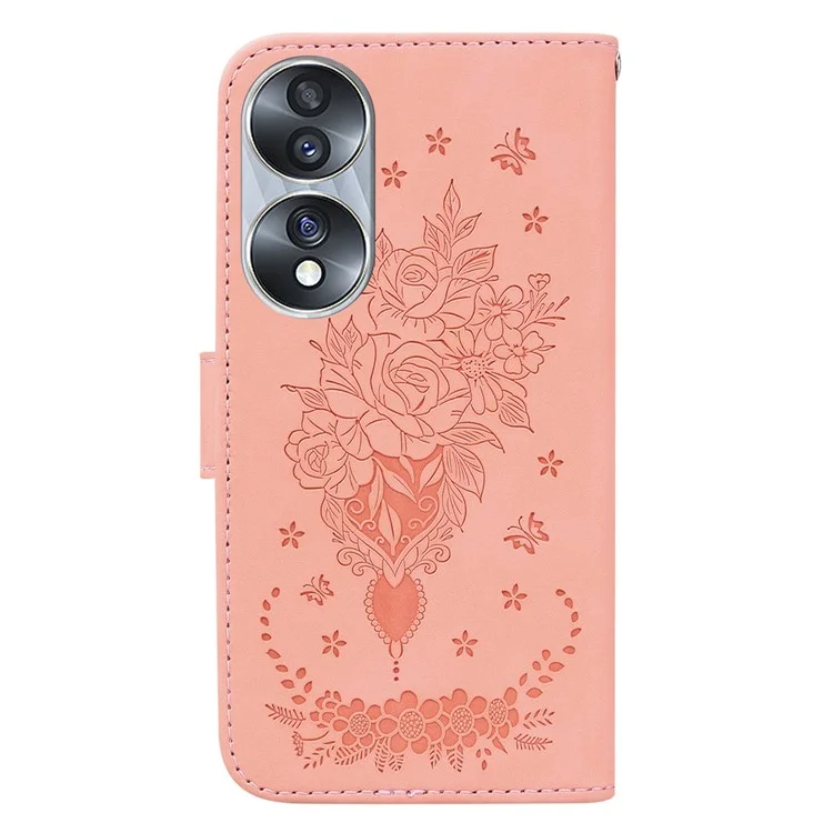 Capa de Telefone à Prova de Quedas para Honor 70 5G, Capa de Carteira de Couro Flip com Impressão de Borboleta Rosa - Rosa