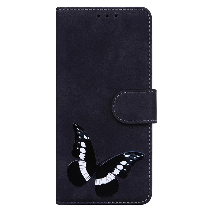 For Honor 70 5G Funda de cartera de piel sintética con patrón de mariposa, interior de TPU y soporte - Negro