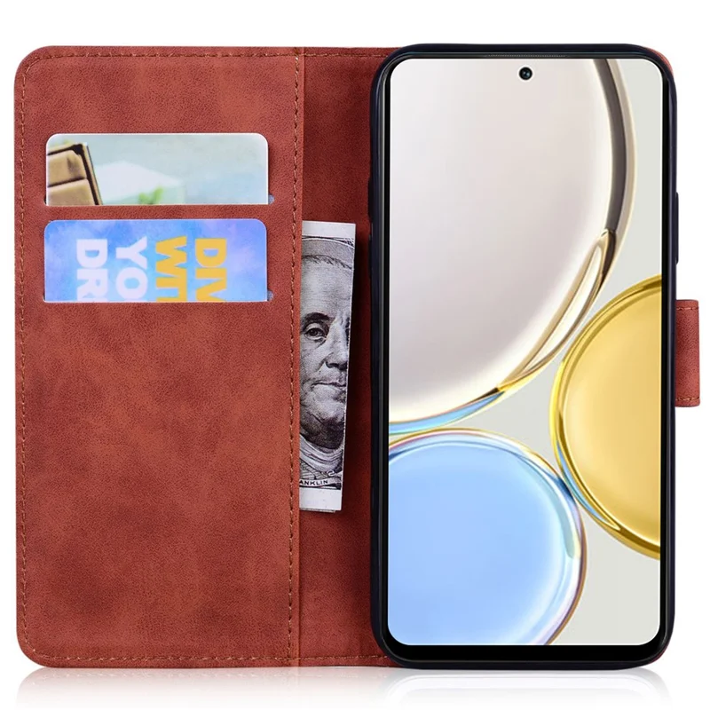 For Honor 70 5G PU Leather Wallet Phone Case Butterfly Pattern TPU Interior Stand Cover - Brown