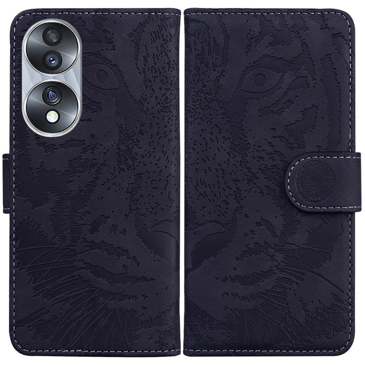 For Honor 70 5G PU-Leder-Flip-Cover mit Tiger-Muster, bedrucktes Brieftaschenetui mit Ständer, Schutzhülle für das Telefon - Schwarz