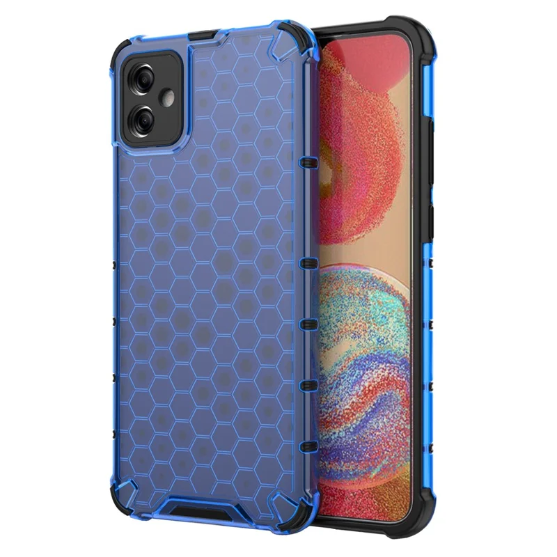 For Samsung Galaxy A04e 4G / F04 4G / M04 4G Cell Phone Case Honeycomb Texture TPU+PC Protective Phone Cover - Blue