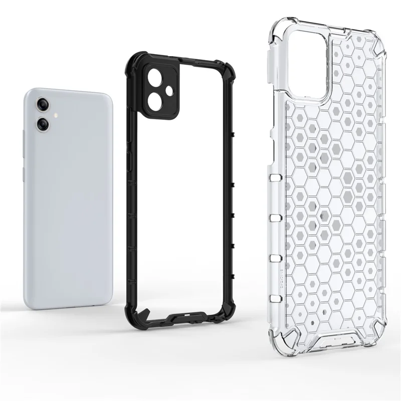 For Samsung Galaxy A04e 4G / F04 4G / M04 4G Cell Phone Case Honeycomb Texture TPU+PC Protective Phone Cover - Blue