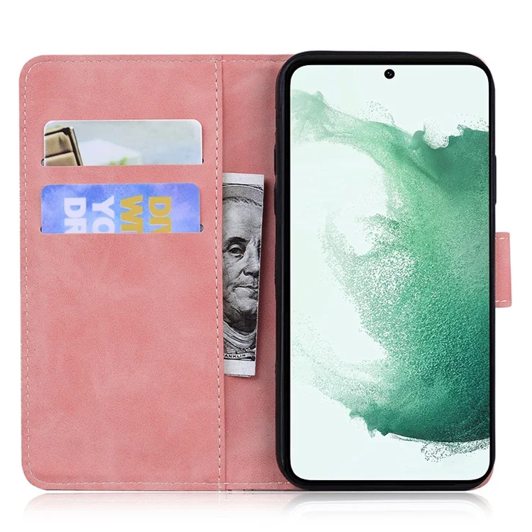 Per Samsung Galaxy F04 4G / M04 4G / A04e 4G Stand Wallet Phone Cover Tiger Pattern Imprinted Leather Case - Pink