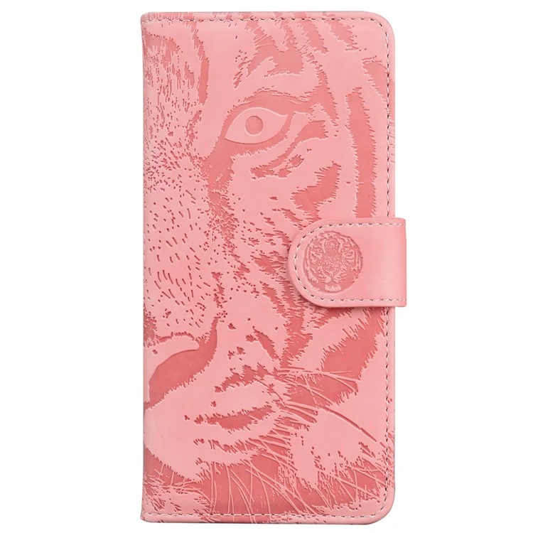 Per Samsung Galaxy F04 4G / M04 4G / A04e 4G Stand Wallet Phone Cover Tiger Pattern Imprinted Leather Case - Pink