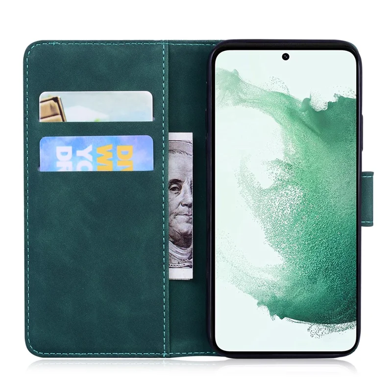 For Samsung Galaxy F04 4G / M04 4G / A04e 4G Stand Wallet Phone Cover Tiger Pattern Imprinted Leather Case - Green