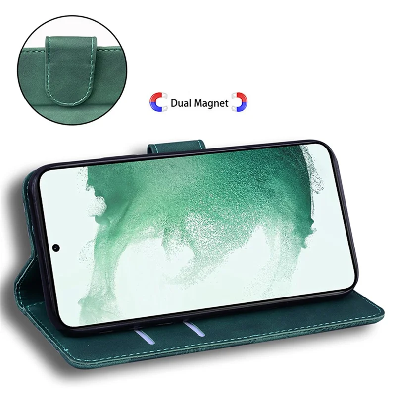 For Samsung Galaxy F04 4G / M04 4G / A04e 4G Stand Wallet Phone Cover Tiger Pattern Imprinted Leather Case - Green