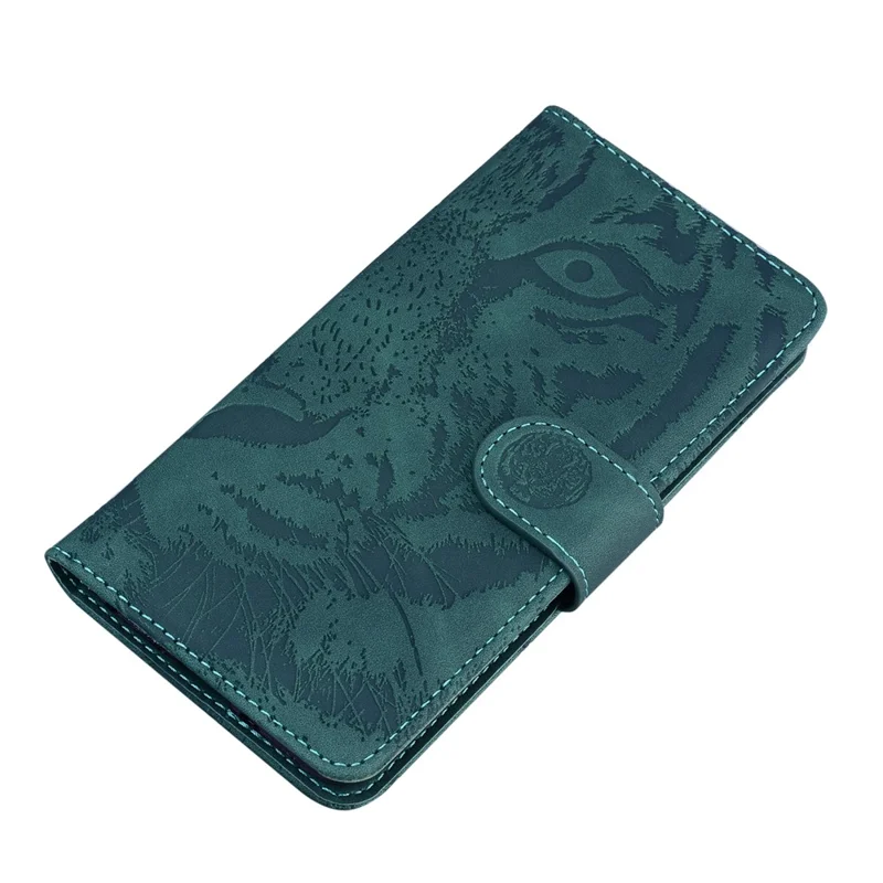 For Samsung Galaxy F04 4G / M04 4G / A04e 4G Stand Wallet Phone Cover Tiger Pattern Imprinted Leather Case - Green