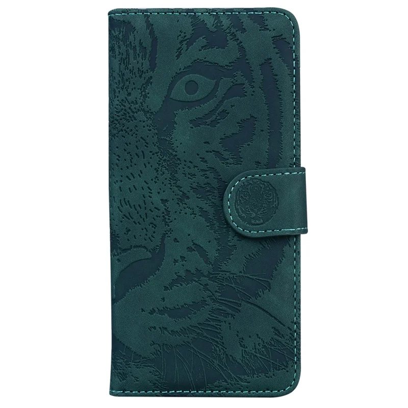 For Samsung Galaxy F04 4G / M04 4G / A04e 4G Stand Wallet Phone Cover Tiger Pattern Imprinted Leather Case - Green