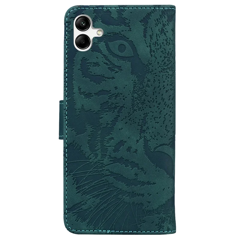 For Samsung Galaxy F04 4G / M04 4G / A04e 4G Stand Wallet Phone Cover Tiger Pattern Imprinted Leather Case - Green