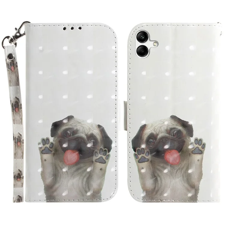 Para Samsung Galaxy A04e 4G / F04 4G / M04 4G Funda de Piel de PU Resistente a Arañazos con Soporte y Correa - Pug