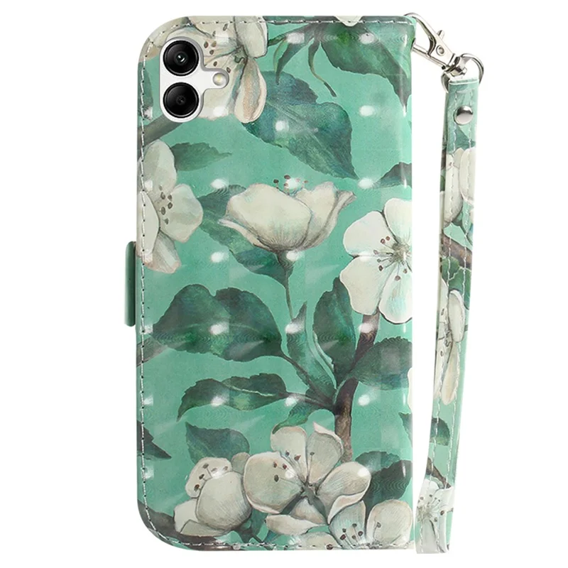 Para o Samsung Galaxy A04e 4G / F04 4G / M04 4G Capa de Couro PU Anti-Arranhões Carteira Capa de Telefone com Alça - Flores em Aquarela