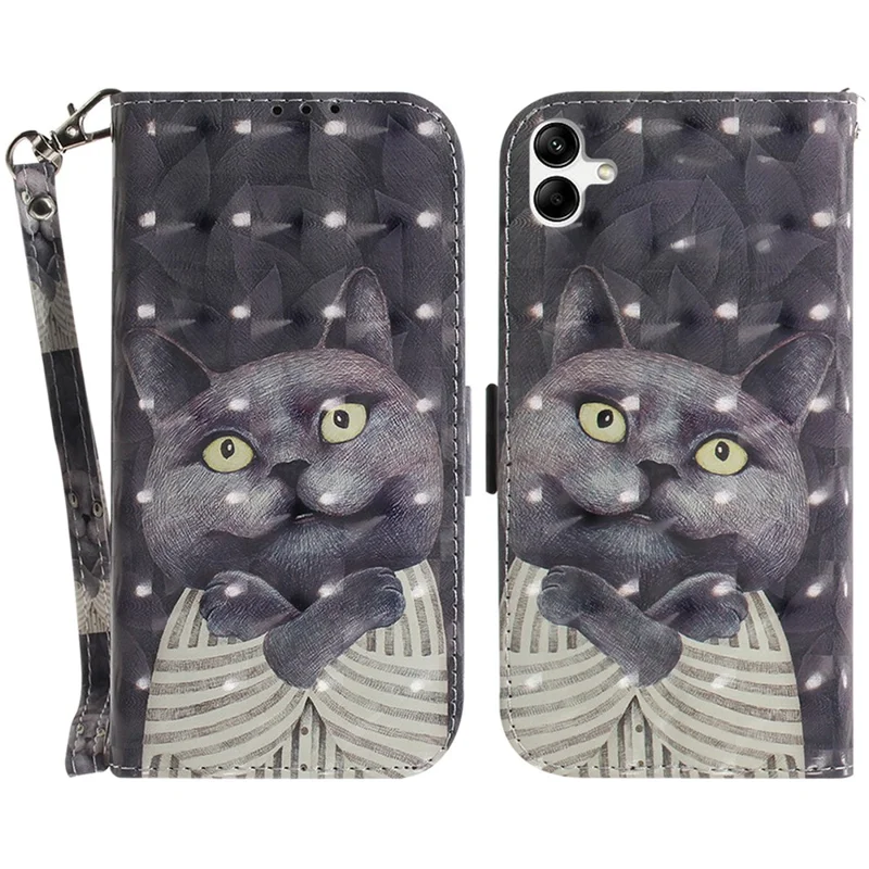Für Samsung Galaxy A04e 4G / F04 4G / M04 4G PU-Lederhülle mit Anti-Kratzer-Geldbörse und Telefonabdeckung mit Trageriemen - Umarmende Katze