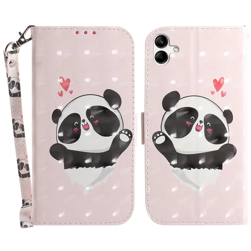 Per Samsung Galaxy A04e 4G / F04 4G / M04 4G Custodia in Pelle PU Anti-Graffio Portafoglio Cover per Telefono con Cinturino - Cuore d'Amore Panda