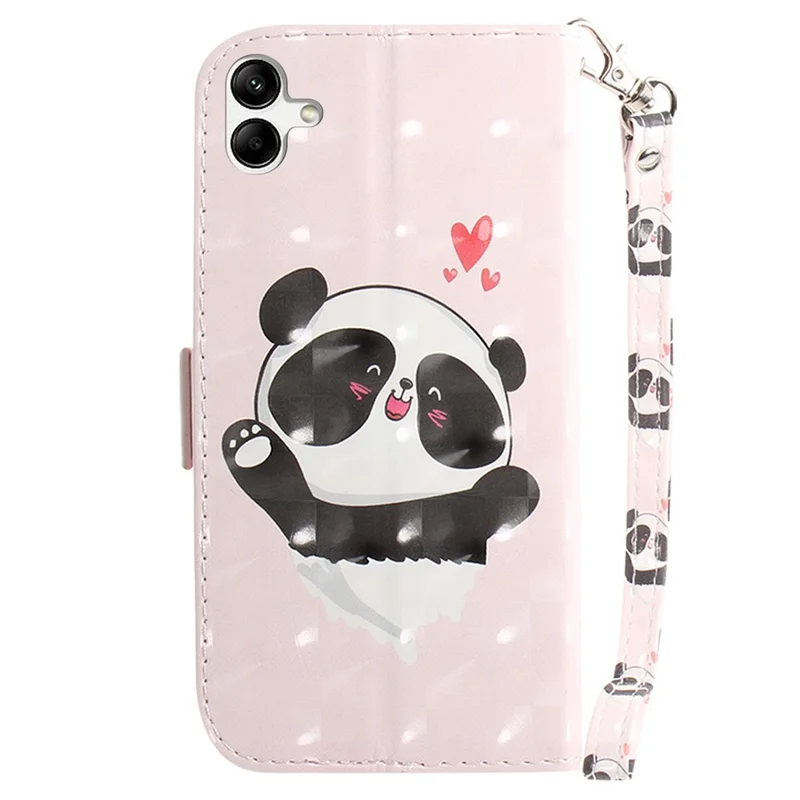 Per Samsung Galaxy A04e 4G / F04 4G / M04 4G Custodia in Pelle PU Anti-Graffio Portafoglio Cover per Telefono con Cinturino - Cuore d'Amore Panda