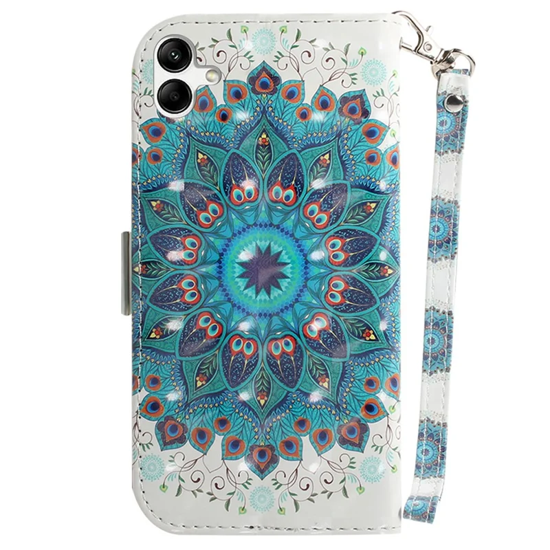 Para Samsung Galaxy A04e 4G / F04 4G / M04 4G Capa de Couro PU Anti-Arranhões com Alça - Coroa de Pavão