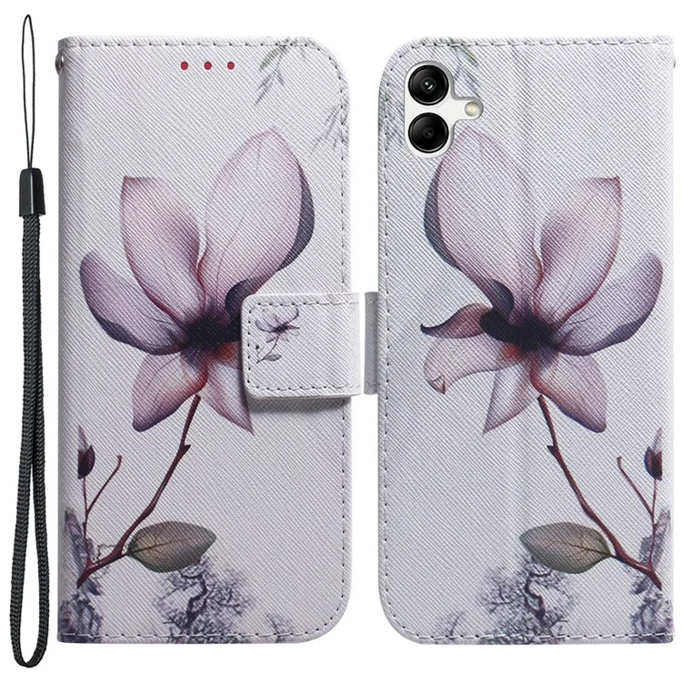 Para Samsung Galaxy A04e 4G / F04 4G / M04 4G Capa de Couro PU Wallet Flip Phone Cover - Flor Rosa