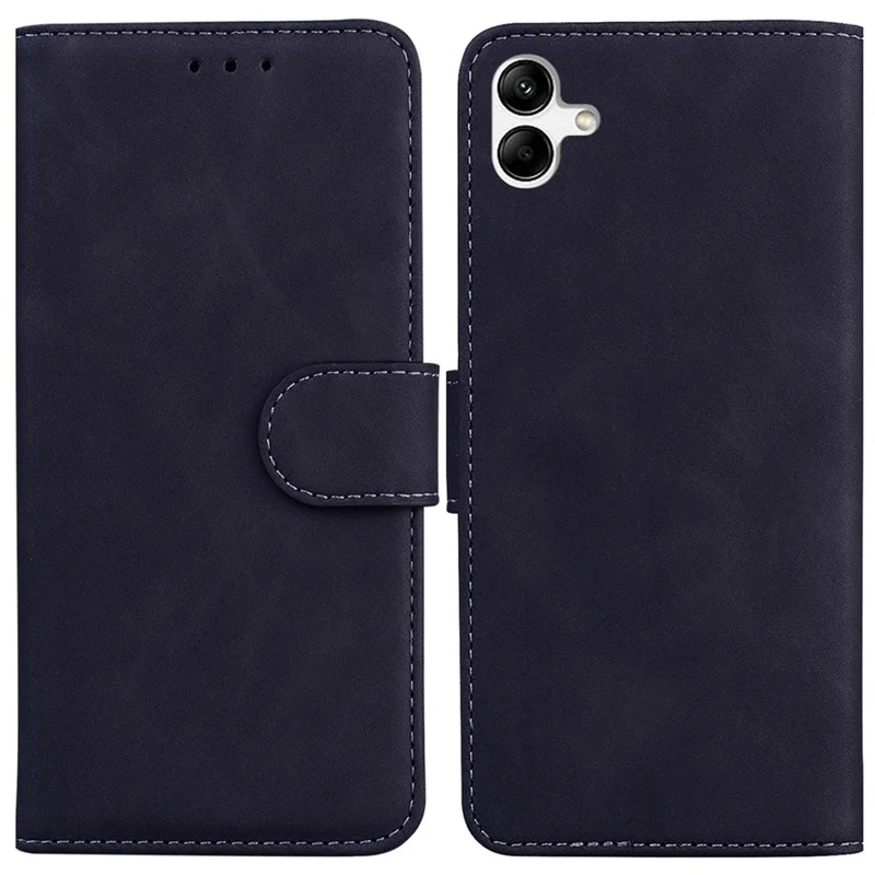 For Samsung Galaxy A04e 4G / F04 4G / M04 4G Phone Wallet Case Solid Color PU Leather Stand Cover - Black