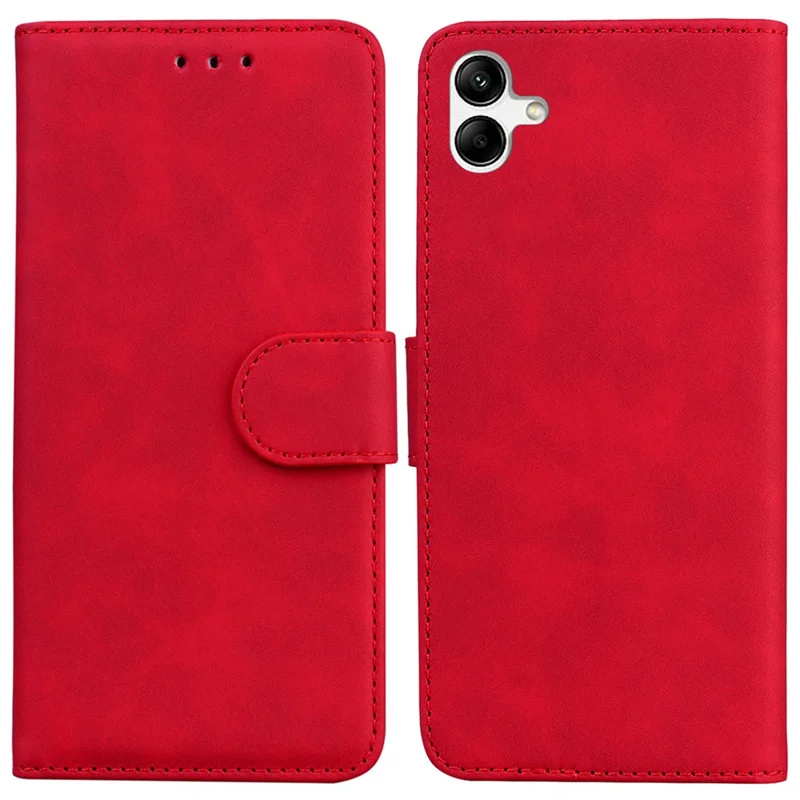 For Samsung Galaxy A04e 4G / F04 4G / M04 4G Phone Wallet Case Solid Color PU Leather Stand Cover - Red