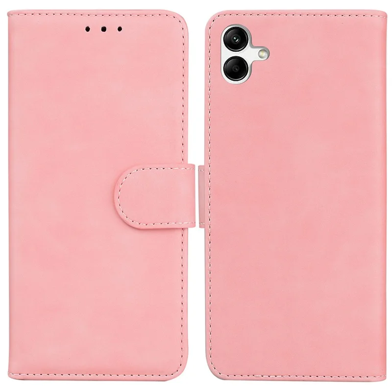 For Samsung Galaxy A04e 4G / F04 4G / M04 4G Phone Wallet Case Solid Color PU Leather Stand Cover - Pink