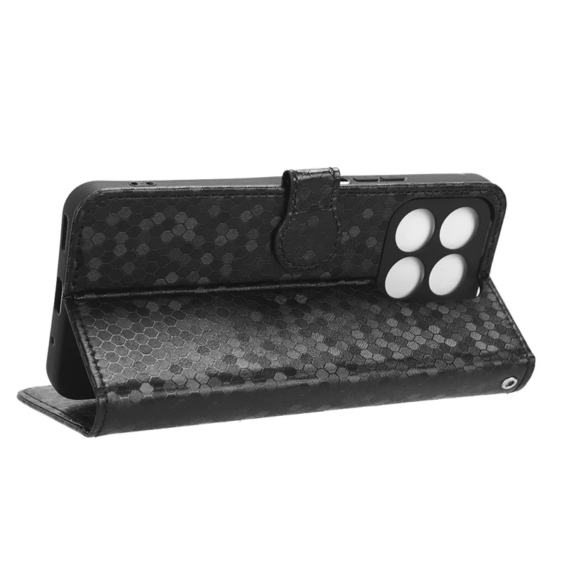 For Honor X8a 4G PU Leather Cover Stand Dot Pattern Imprinted Wallet Phone Case - Black