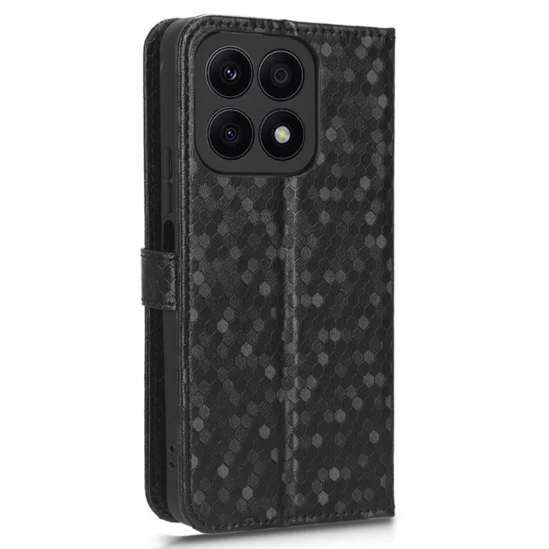 For Honor X8a 4G PU Leather Cover Stand Dot Pattern Imprinted Wallet Phone Case - Black