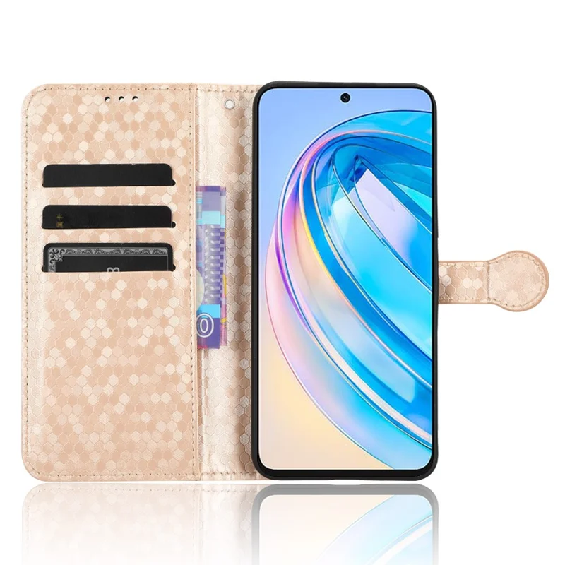 For Honor X8a 4G PU Leather Cover Stand Dot Pattern Imprinted Wallet Phone Case - Rose Gold