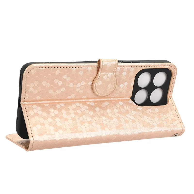 For Honor X8a 4G PU Leather Cover Stand Dot Pattern Imprinted Wallet Phone Case - Rose Gold