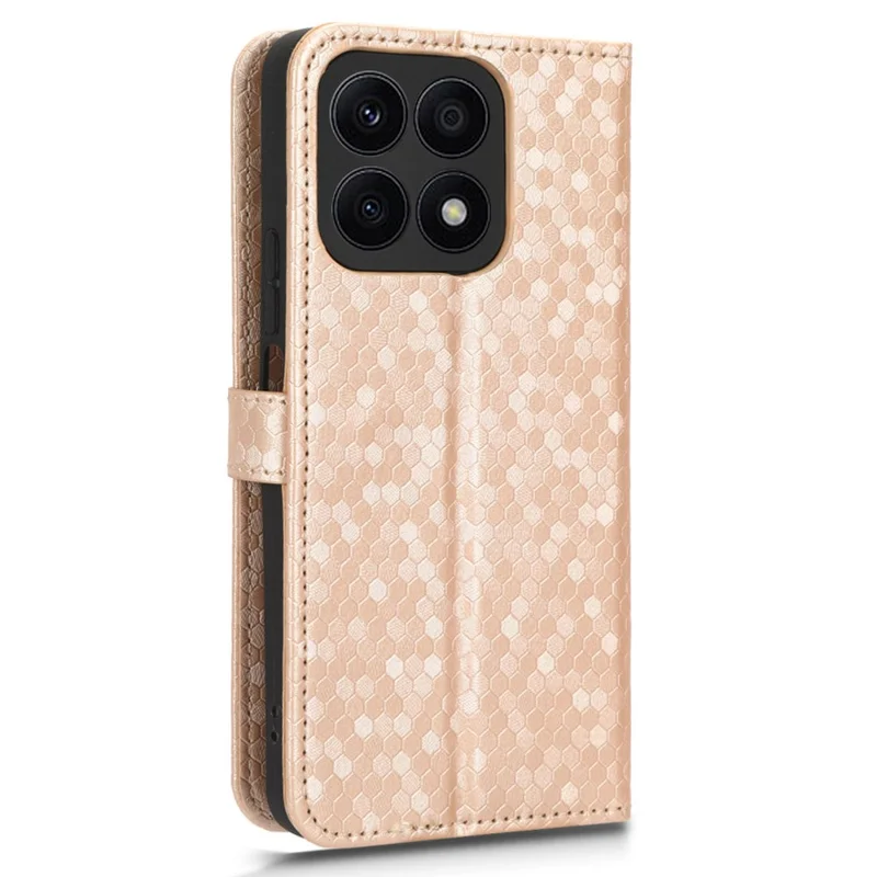 For Honor X8a 4G PU Leather Cover Stand Dot Pattern Imprinted Wallet Phone Case - Rose Gold