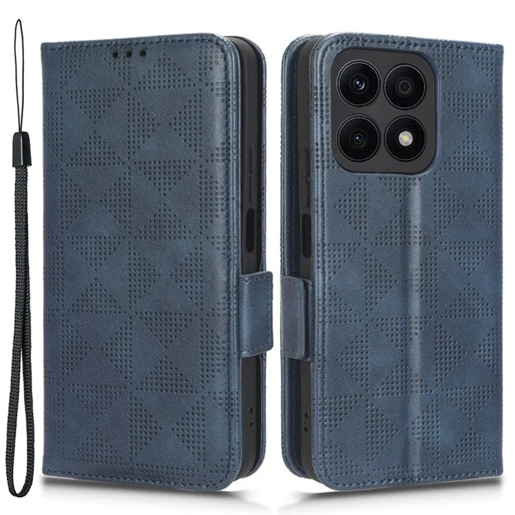 Funda de teléfono 4G For Honor X8a de piel sintética con soporte, diseño a cuadros, color azul