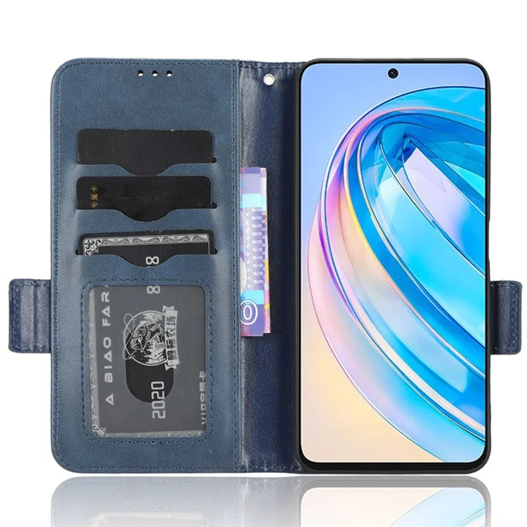 Funda de teléfono 4G For Honor X8a de piel sintética con soporte, diseño a cuadros, color azul