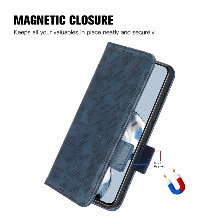Funda de teléfono 4G For Honor X8a de piel sintética con soporte, diseño a cuadros, color azul