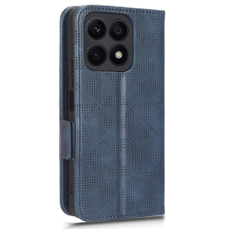 Funda de teléfono 4G For Honor X8a de piel sintética con soporte, diseño a cuadros, color azul