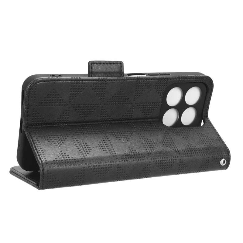 For Honor X8a 4G Phone Case PU Leather Wallet Stand Imprinted Triangle Pattern Phone Cover - Black
