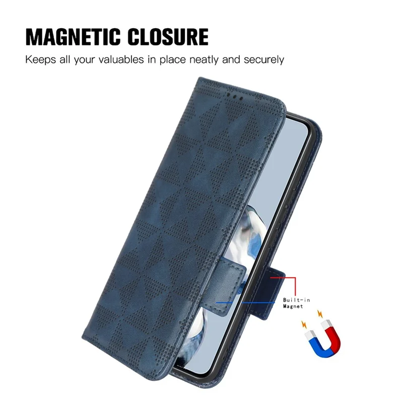 For Honor X8a 4G Phone Case PU Leather Wallet Stand Imprinted Triangle Pattern Phone Cover - Black