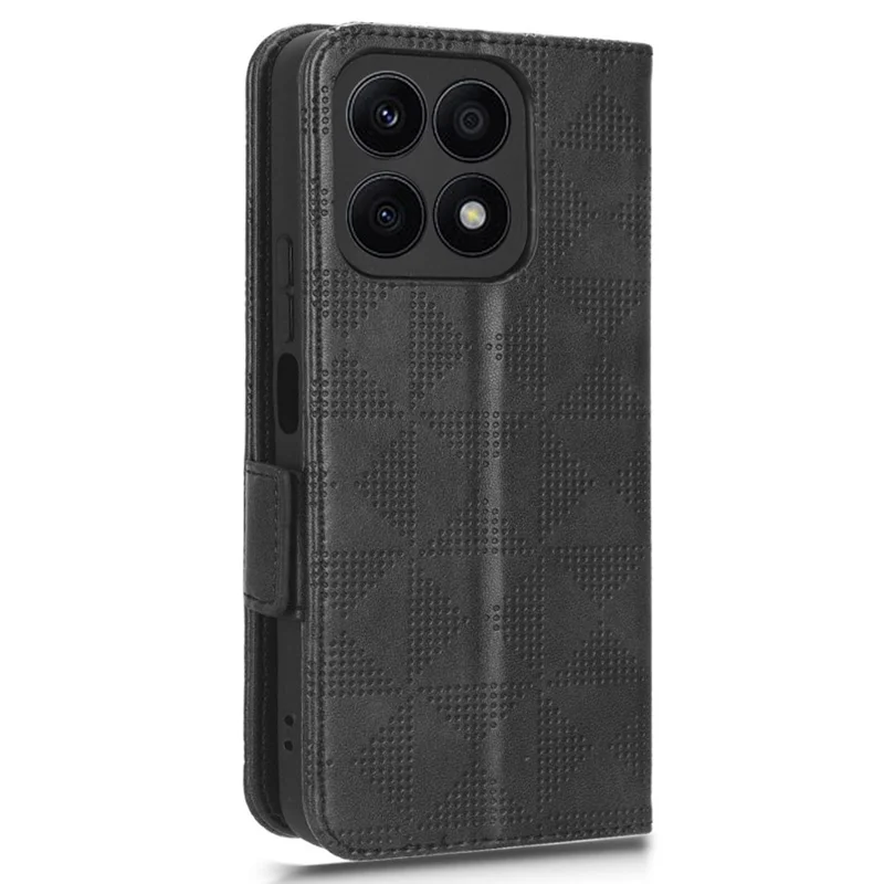 For Honor X8a 4G Phone Case PU Leather Wallet Stand Imprinted Triangle Pattern Phone Cover - Black