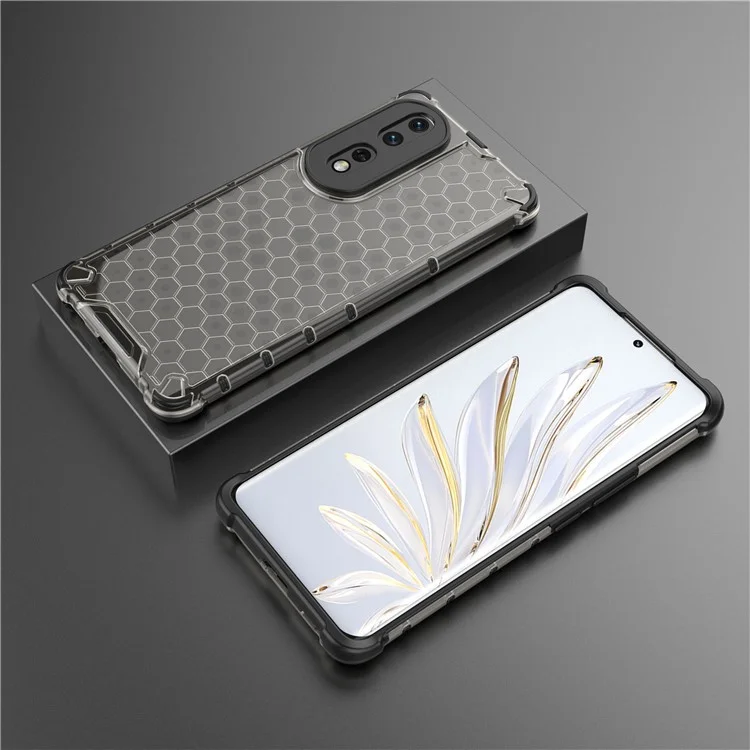For Honor 80 Pro 5G Texture en nid d'abeille TPU+PC Coque de téléphone antichoc Couverture arrière - Noir