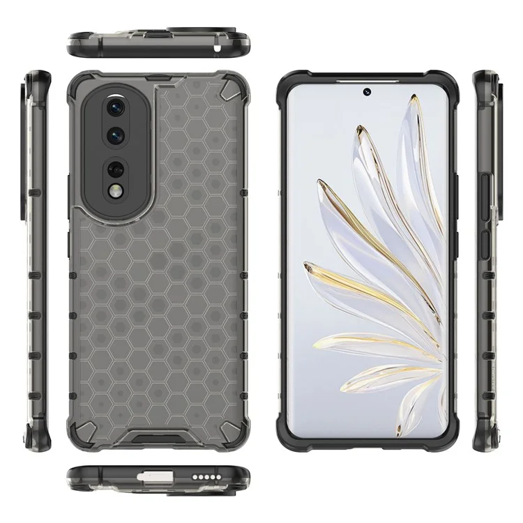 For Honor 80 Pro 5G Texture en nid d'abeille TPU+PC Coque de téléphone antichoc Couverture arrière - Noir
