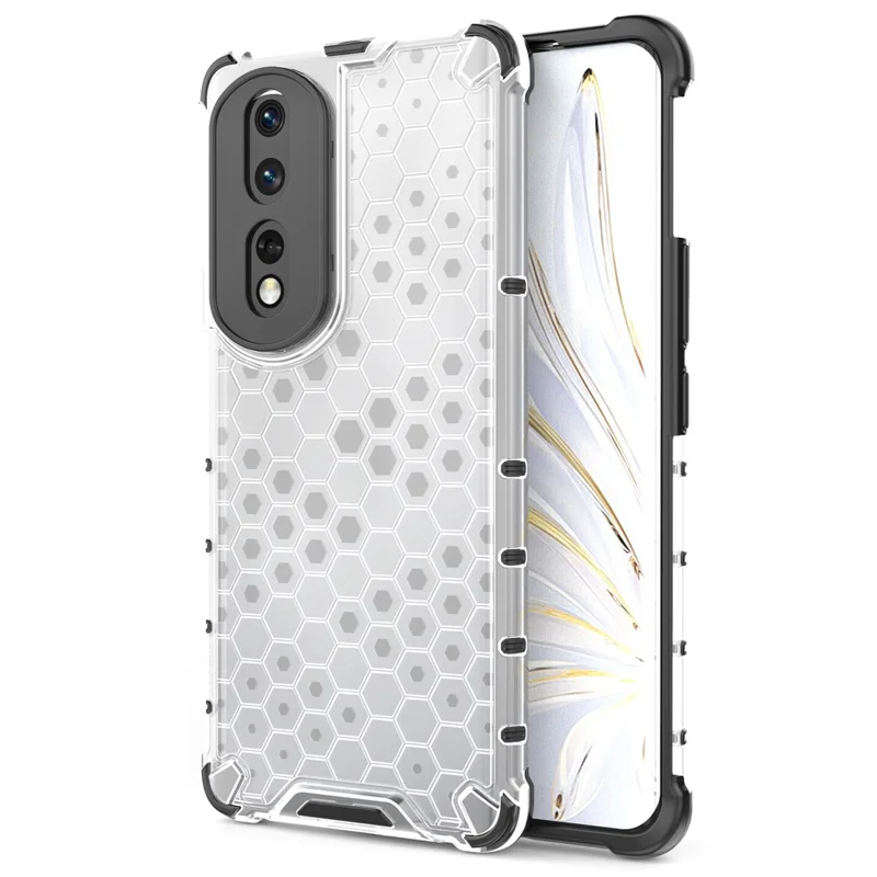 For Honor 80 Pro 5G Wabenmuster TPU+PC Handyhülle Stoßfeste Rückabdeckung - Grau