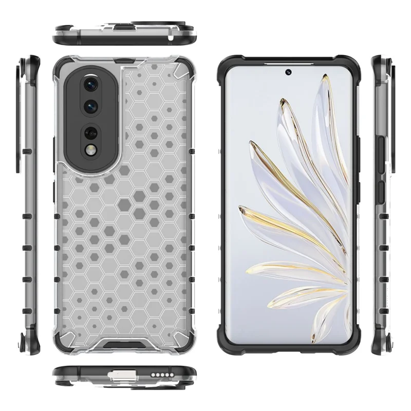 For Honor 80 Pro 5G Wabenmuster TPU+PC Handyhülle Stoßfeste Rückabdeckung - Grau