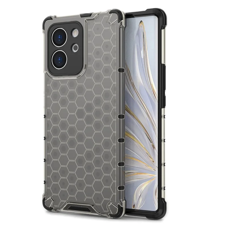 TPU Hard PC Phone Case for Honor 80 SE 5G Honeycomb Texture Shockproof Cover - Black