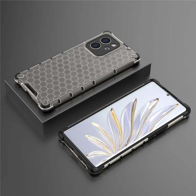 TPU Hard PC Phone Case for Honor 80 SE 5G Honeycomb Texture Shockproof Cover - Black