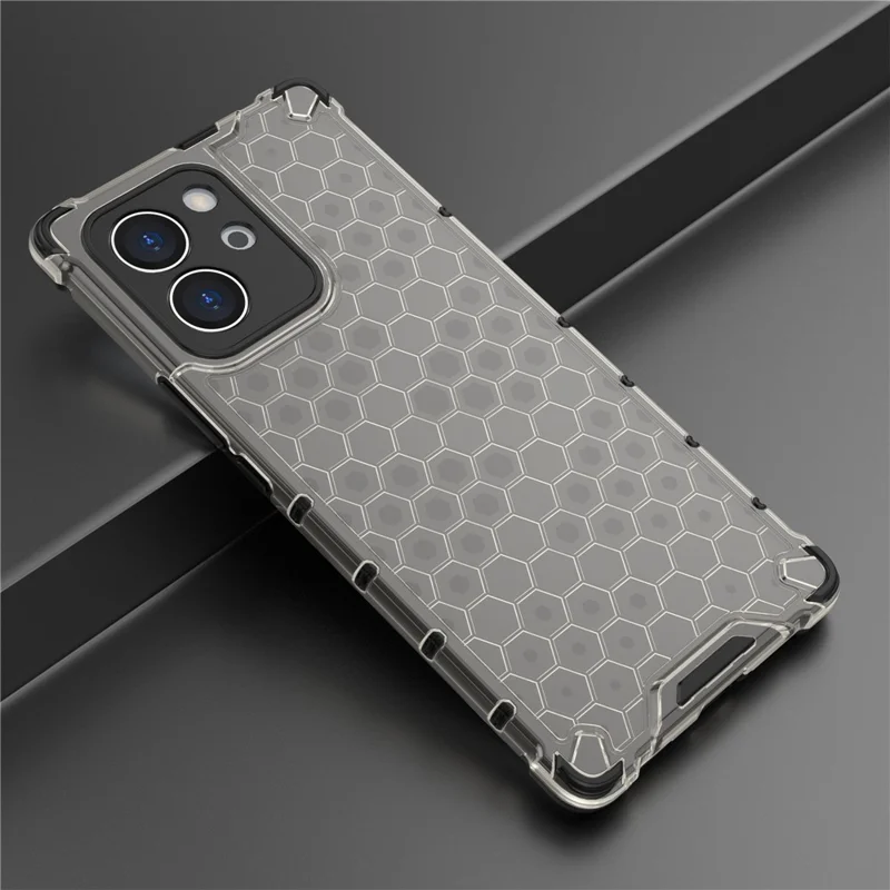 TPU Hard PC Phone Case for Honor 80 SE 5G Honeycomb Texture Shockproof Cover - Black
