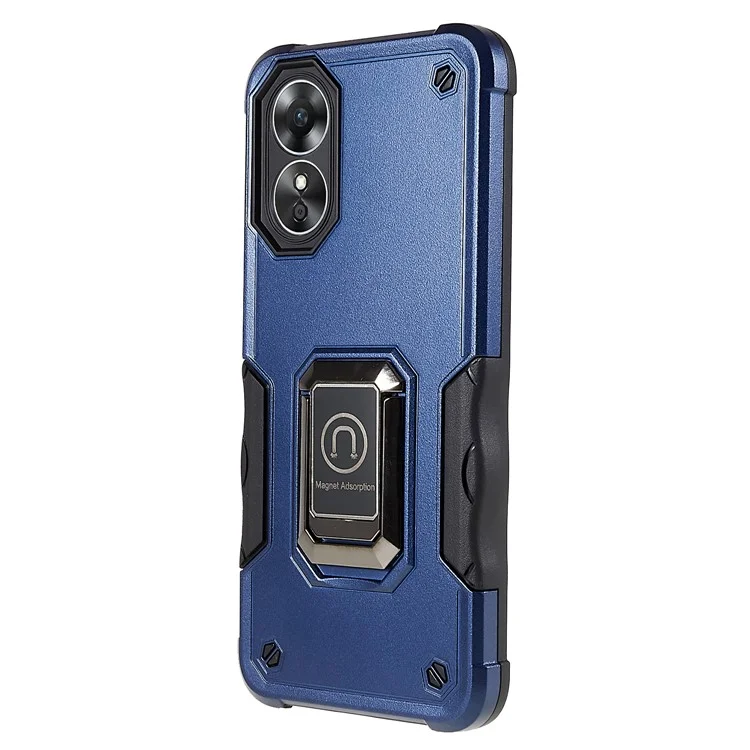 For Oppo A17 4G Anti-drop Phone Case PC + TPU Protective Cover with Ring Kickstand - Blue